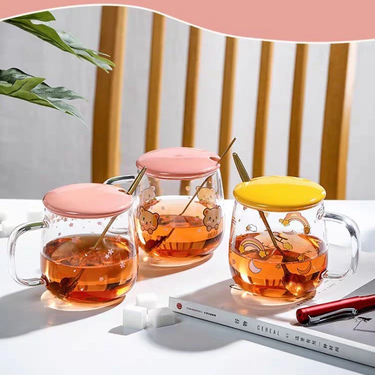 DELISOGA高颜值高硼硅玻璃居艺杯大容量带盖喝水杯情侣杯个性耐热