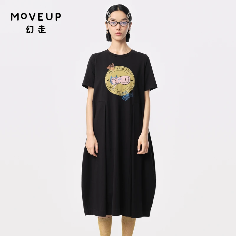 MOVEUP幻走2024夏季新款.FUN 趣味印花纯棉针织连衣裙324211311