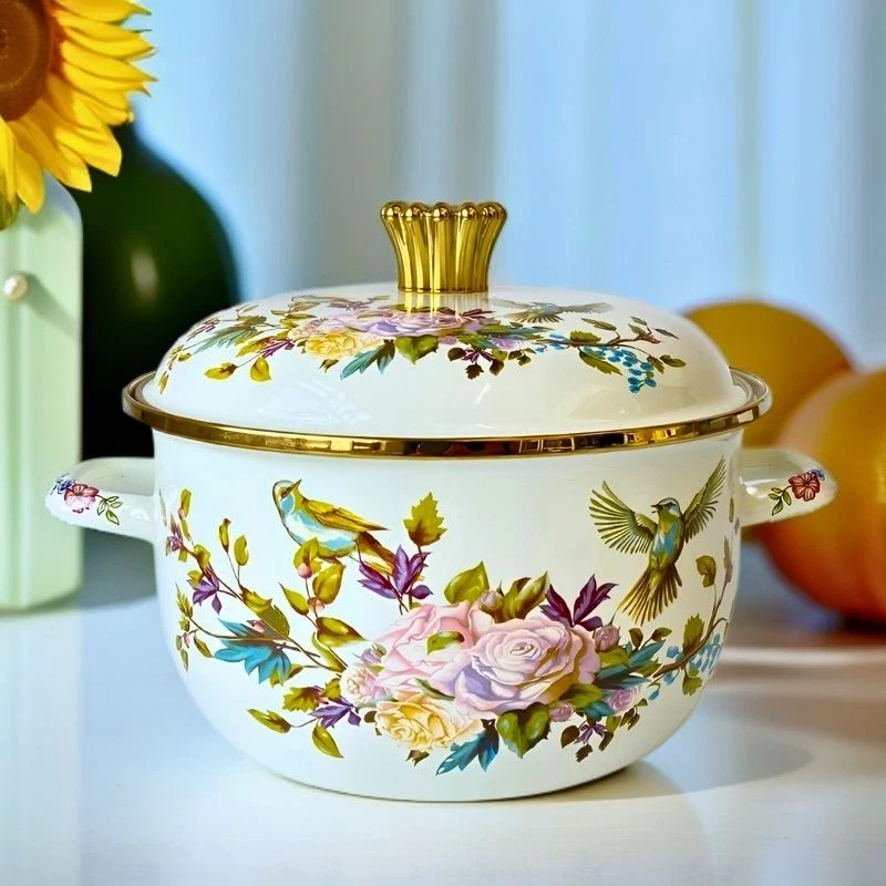 【小轩专属】花鸟琳琅锅汤锅 双耳家用泡面精致煮锅*2