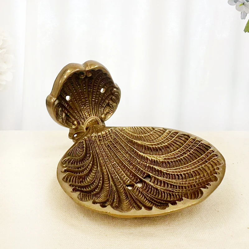 印度进口手工复古加厚雕花黄铜皂盒皂盘挂墙沥水皂盒