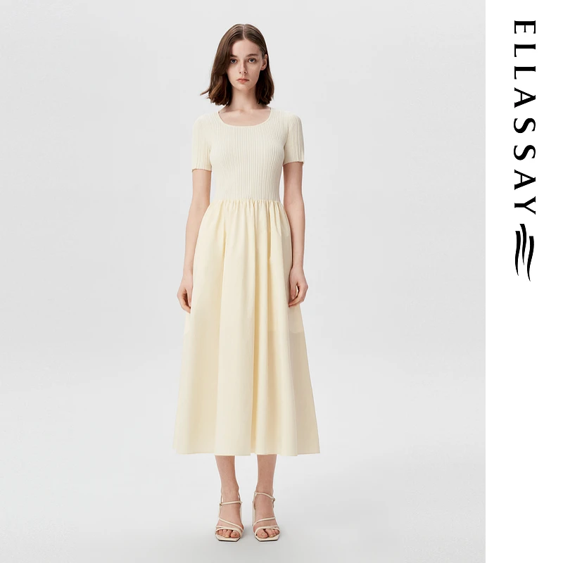 ELLASSAY歌力思25早春新款棉感优雅修身长款连衣裙女EWB362Y01100