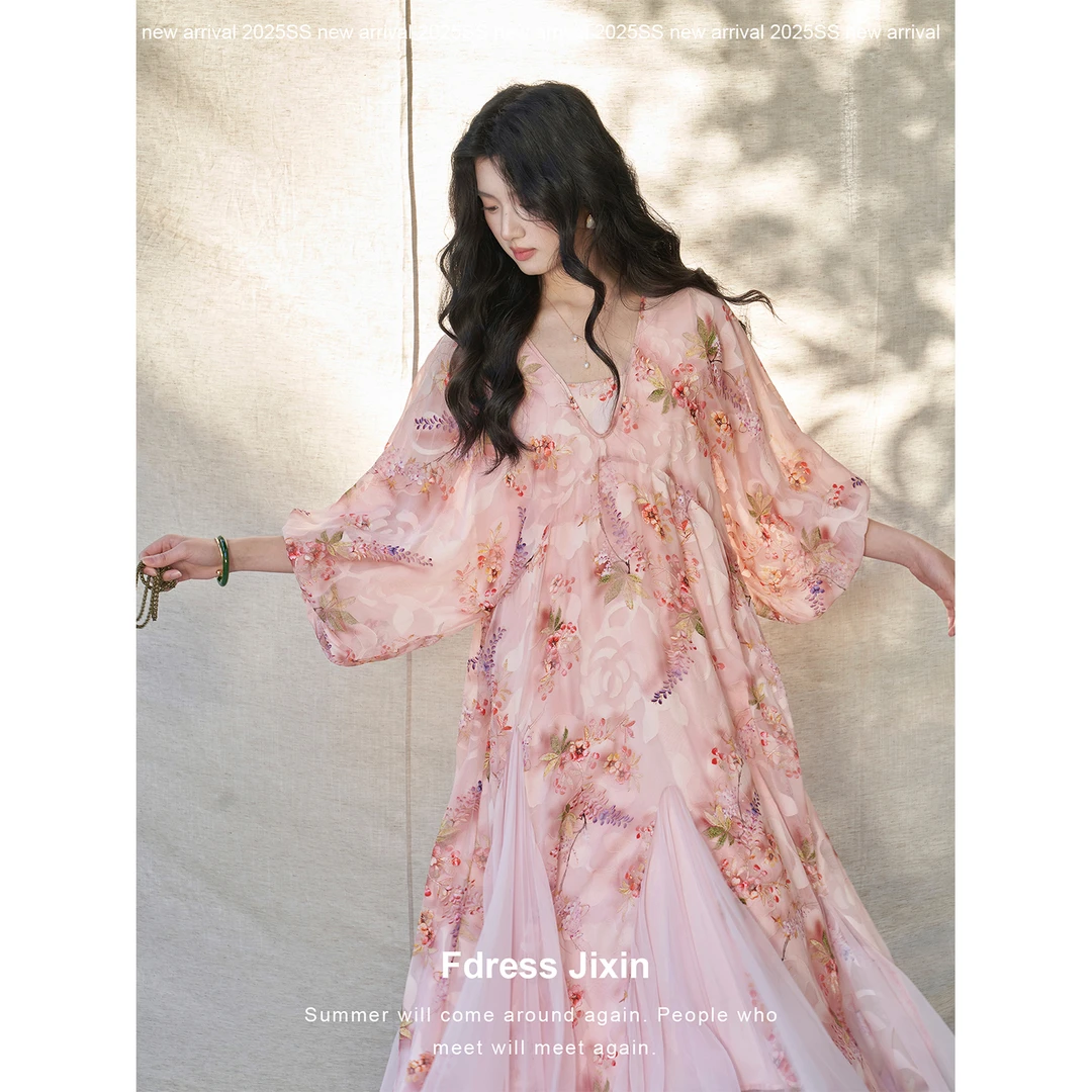 寄信《丁达尔效应》宽松松弛慵懒风连衣裙网纱拼接温柔感长裙