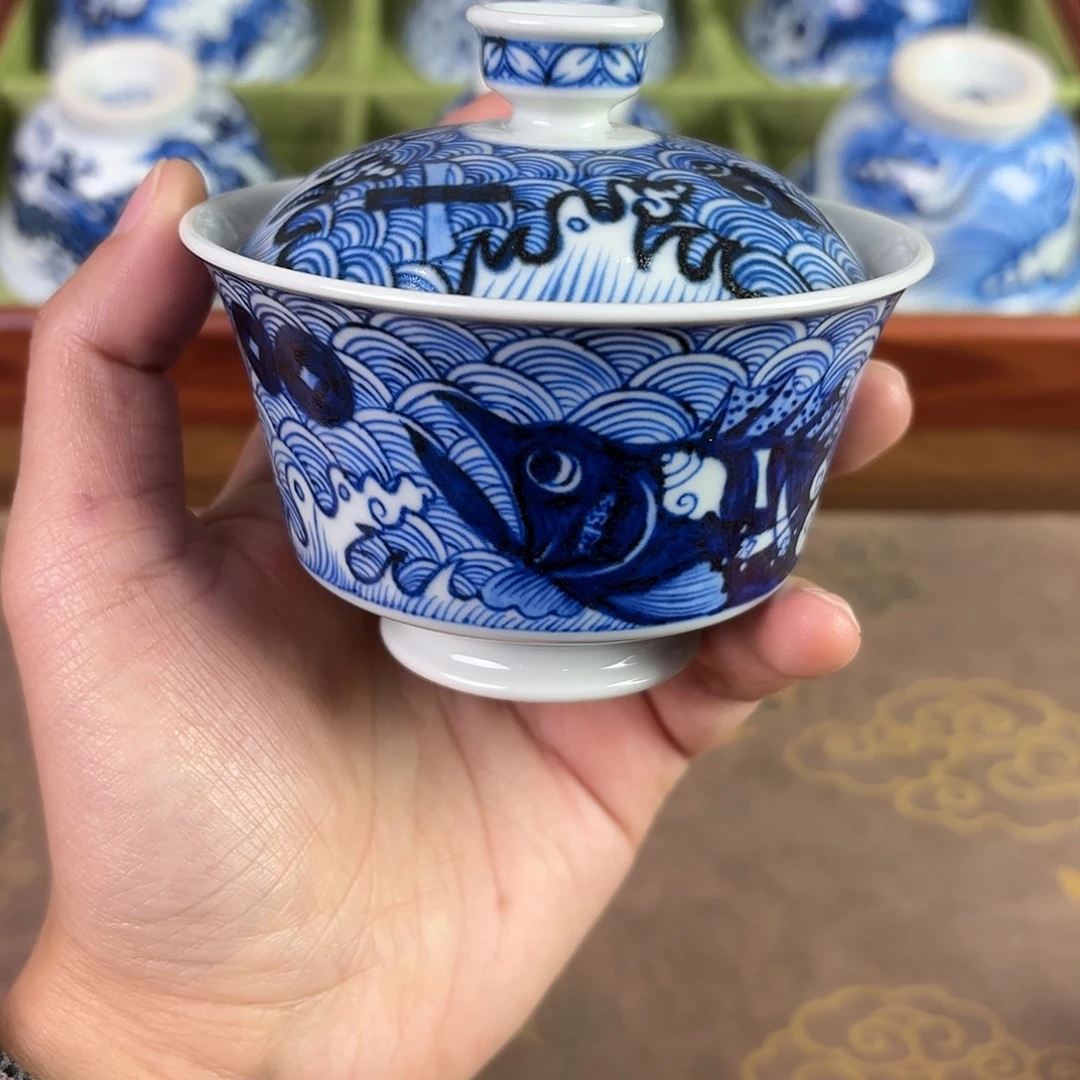 陶瓷盖碗景德镇手绘茶器