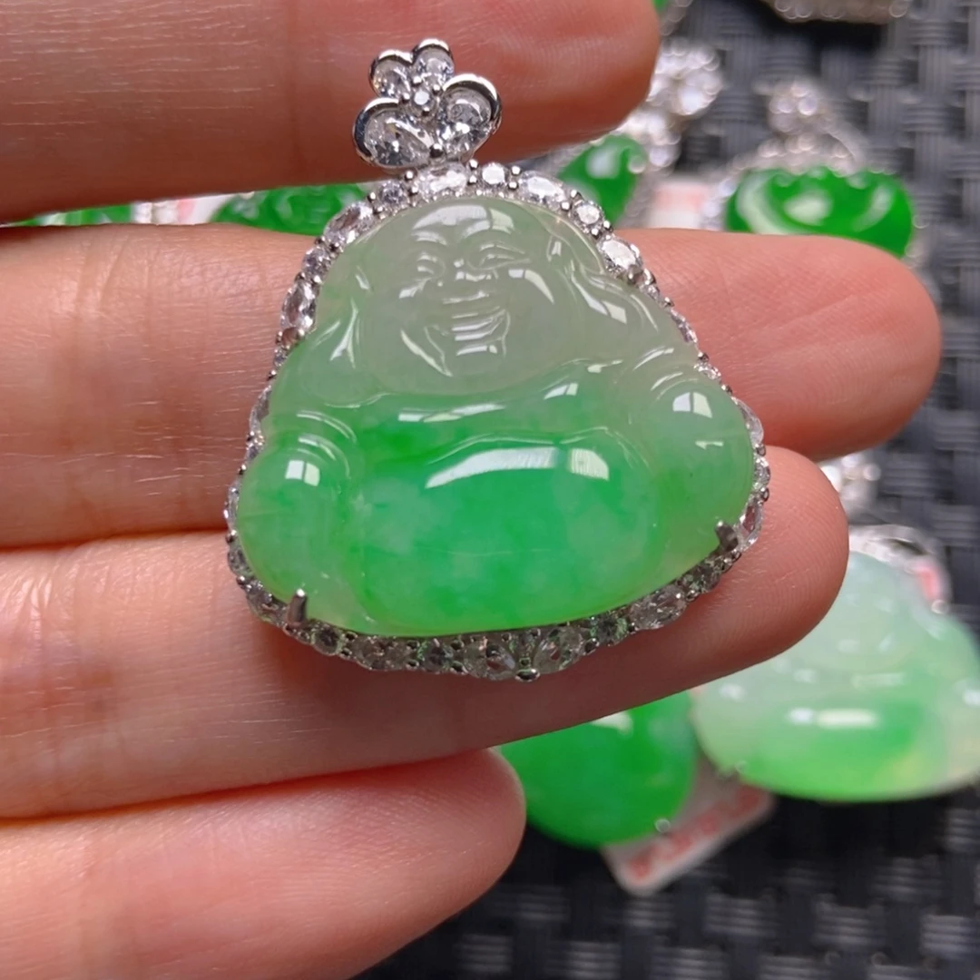翡翠银S925镶嵌颈饰佛公吊坠
