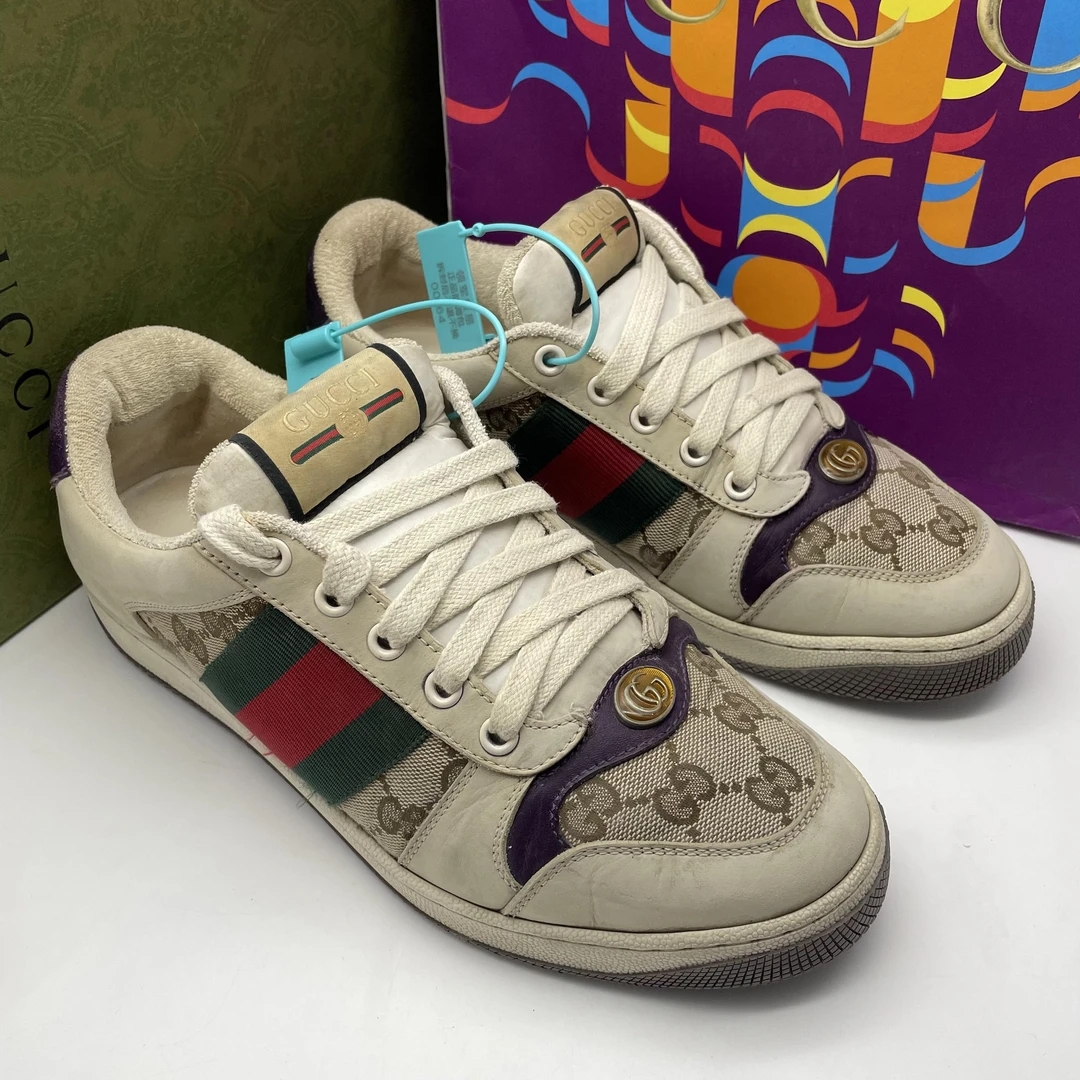 95新 GUCCI/古驰 /39欧码/ 二手男士经典紫色脏脏休闲时尚板鞋
