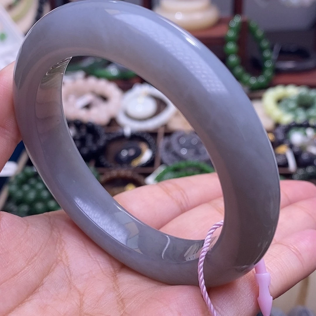 和田玉清货价老矿料烟紫宽版手镯57未镶嵌