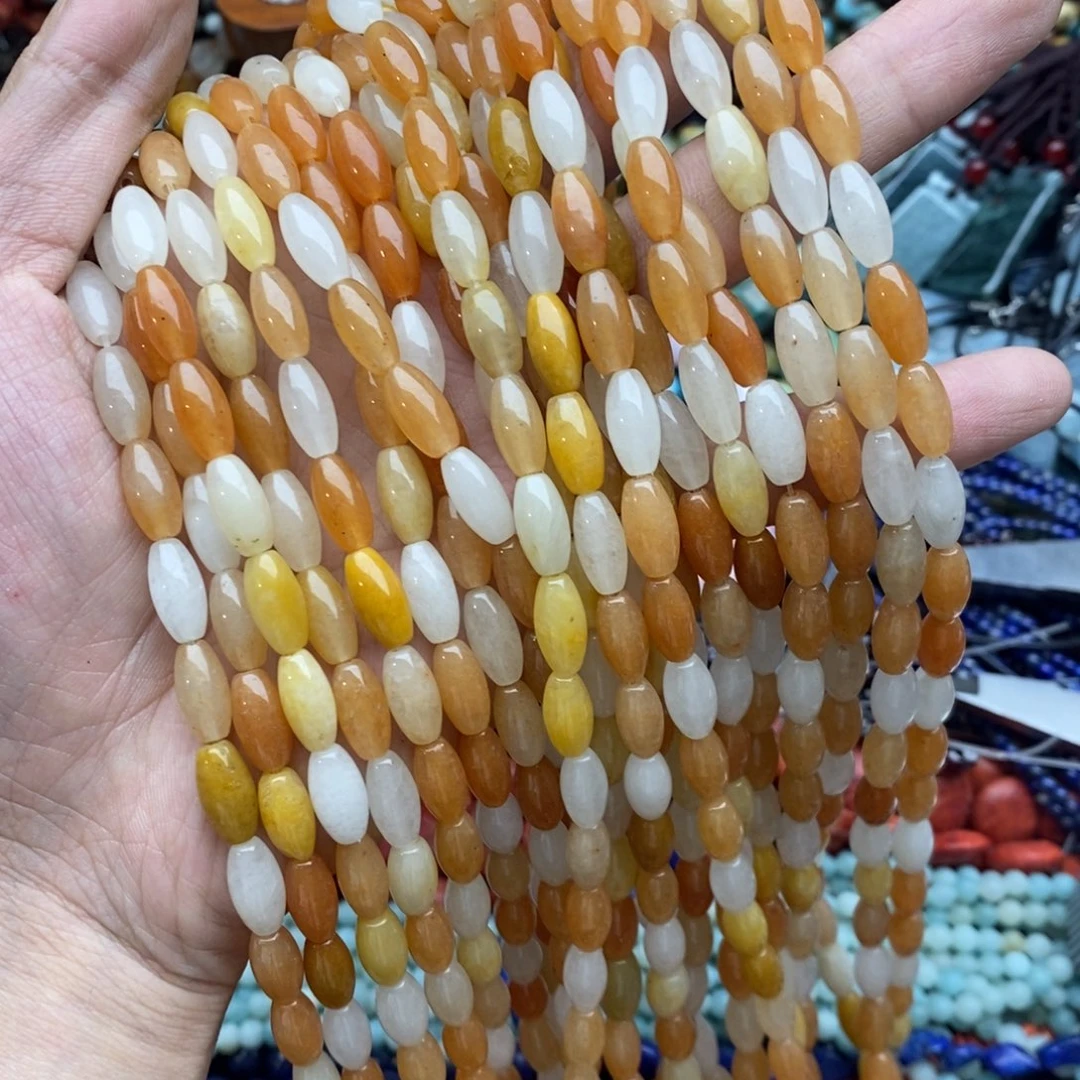 玛瑙/玉髓未镶嵌珠宝半成品一条天然6×12金丝玉米珠