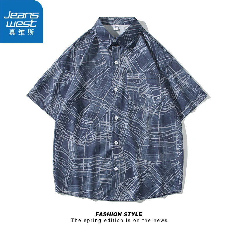 真维斯衬衫男复古港味短袖韩版宽松夏季薄款设计感小众衬衣花衬衫