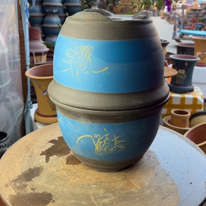 紫砂宜兴紫砂花盆25+25蓝色