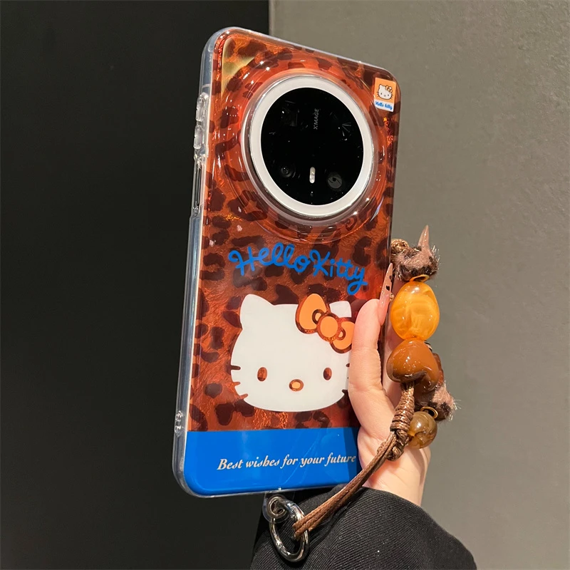 适用华为mate70pro+手机壳p70秋冬复古豹纹拼接KT猫mate60pro女款