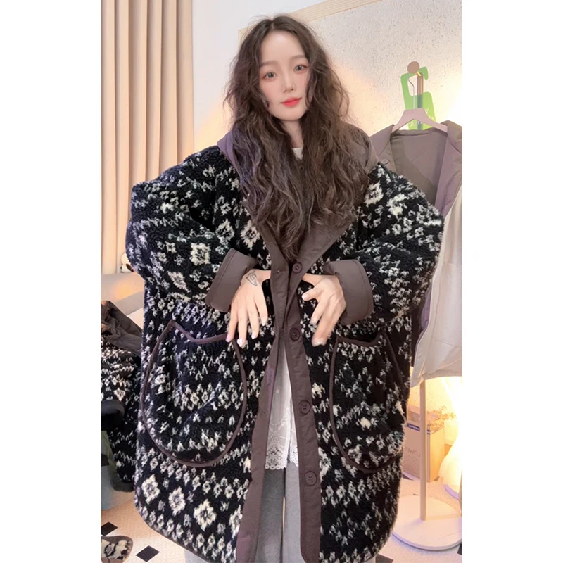 【加厚双面穿】2025冬季新款休闲简约时尚拼毛毛两面穿连帽加厚棉服