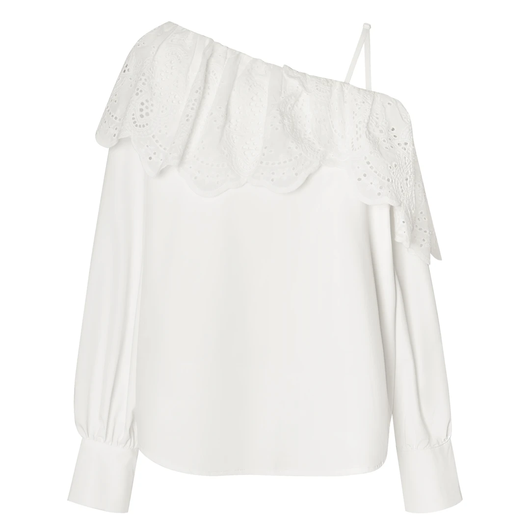 【65018】2025新款时尚蕾丝露肩荷叶边上衣长袖