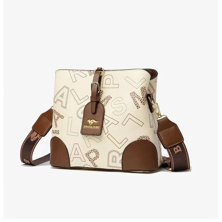 大容量真皮质感包包新款直播爆款PU水桶包斜挎单肩包包女包车缝线