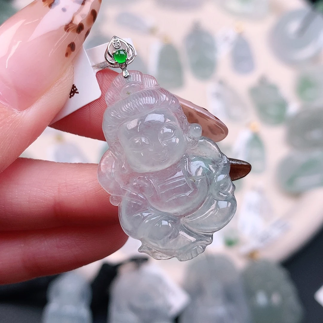 翡翠颈饰18K金镶嵌宝宝观音40、34、21.7、5