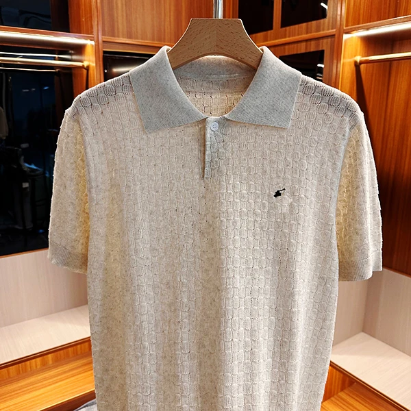 《亚麻》2025 夏季针织毛衣套头版翻领百搭男士短袖 【62100-1】