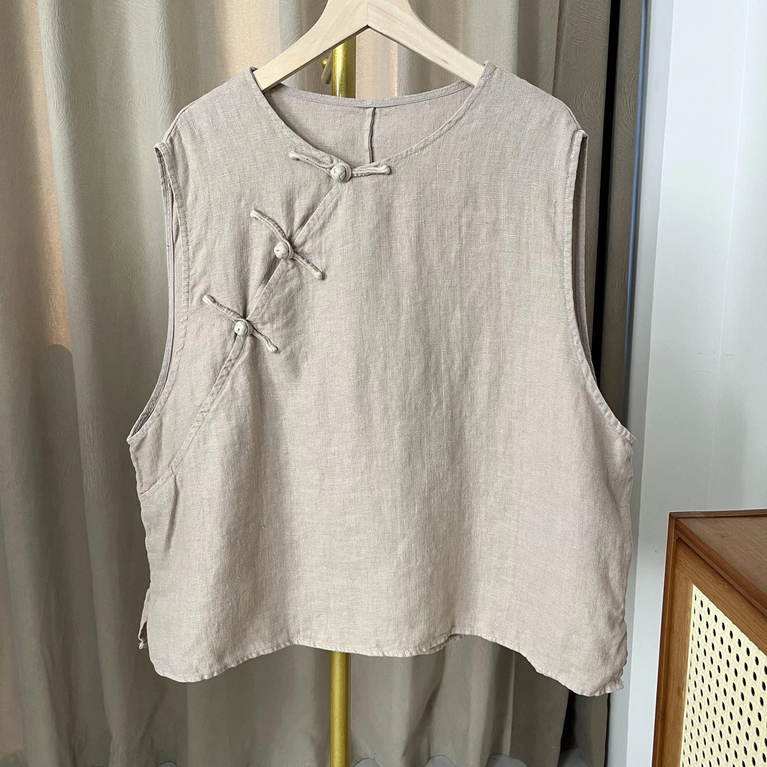 {100高定亚麻}手工盘扣时尚马甲（衣长60 胸围128）