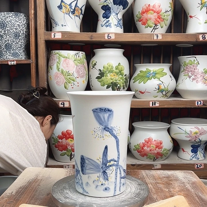 摆件兰花盆莲子翠鸟新款陶瓷陶瓷