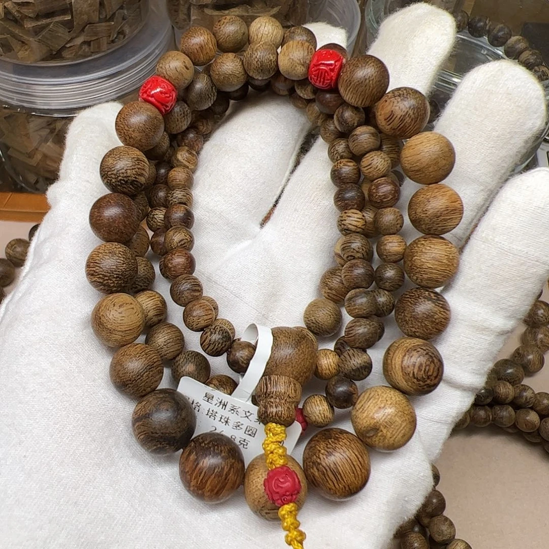 沉香手串天然野沉香文莱生结老料塔珠多圈24.8克