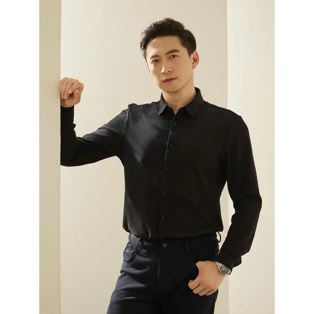 Lilanz/利郎男士简约纯色商务翻领百搭通勤休闲长衬 (24QXC007)