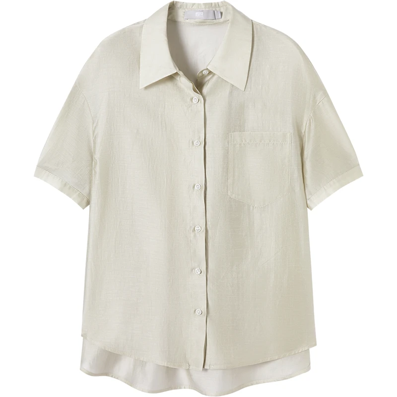 莱赛尔亚麻衬衫对白轻薄透气短袖衬衣女高级感上衣DYZB-FDC100