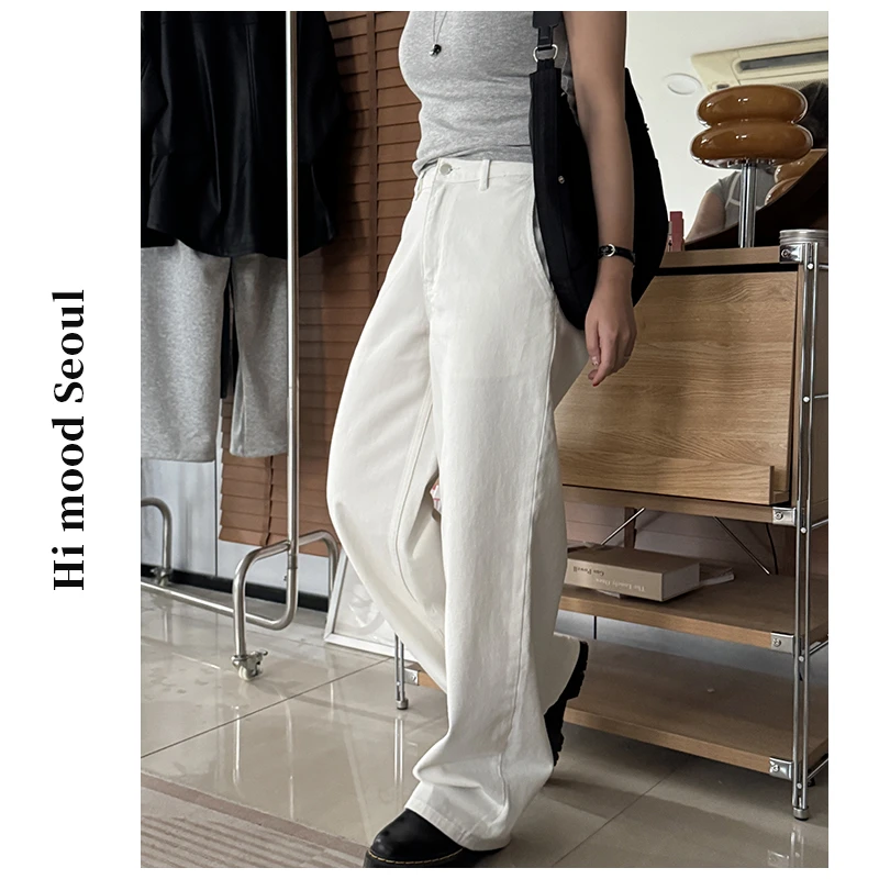 【金恩慧欧尼Hi mood】贴标小设计白色直筒牛仔裤무드화이트진