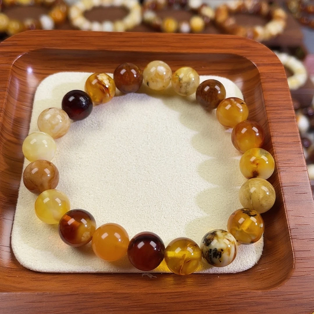 琥珀未镶嵌手链福利  天然沁色蜜蜡手串10m