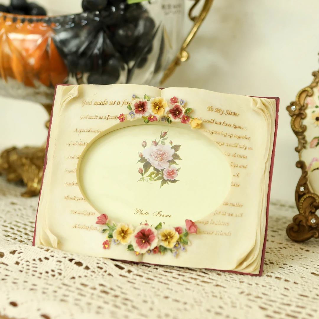 树脂复古雕花相框摆件化妆桶