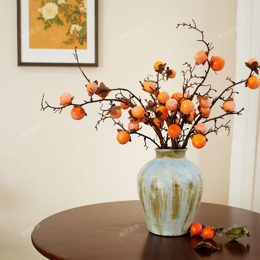 柿柿如意仿真柿子果实仿真干花家用摆件玄关柜新中式意境桌面假花