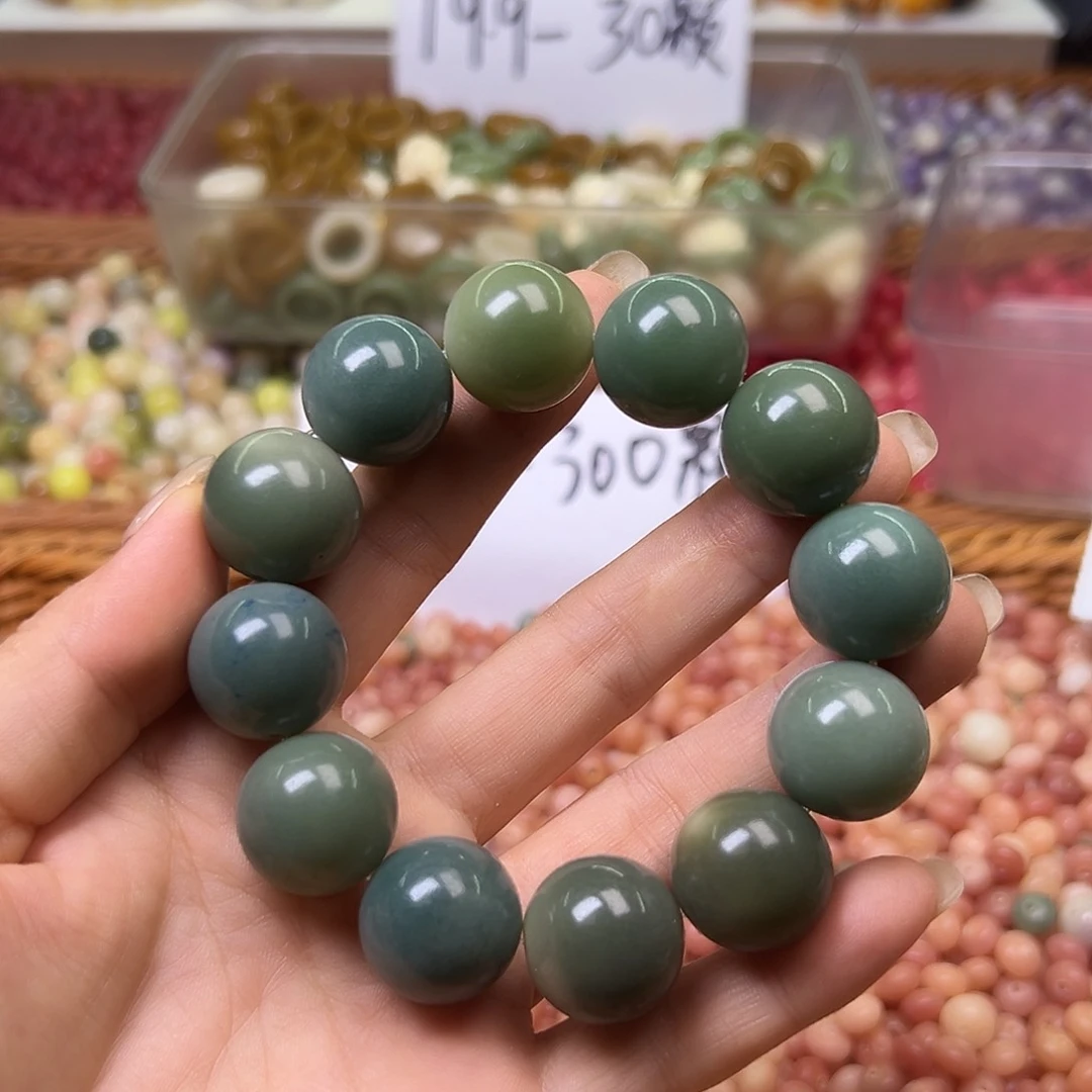 菩提根/象牙果手串微瑕19阴皮绿圆1条