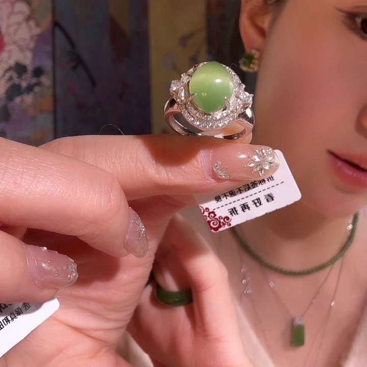 和田玉银S925镶嵌戒指