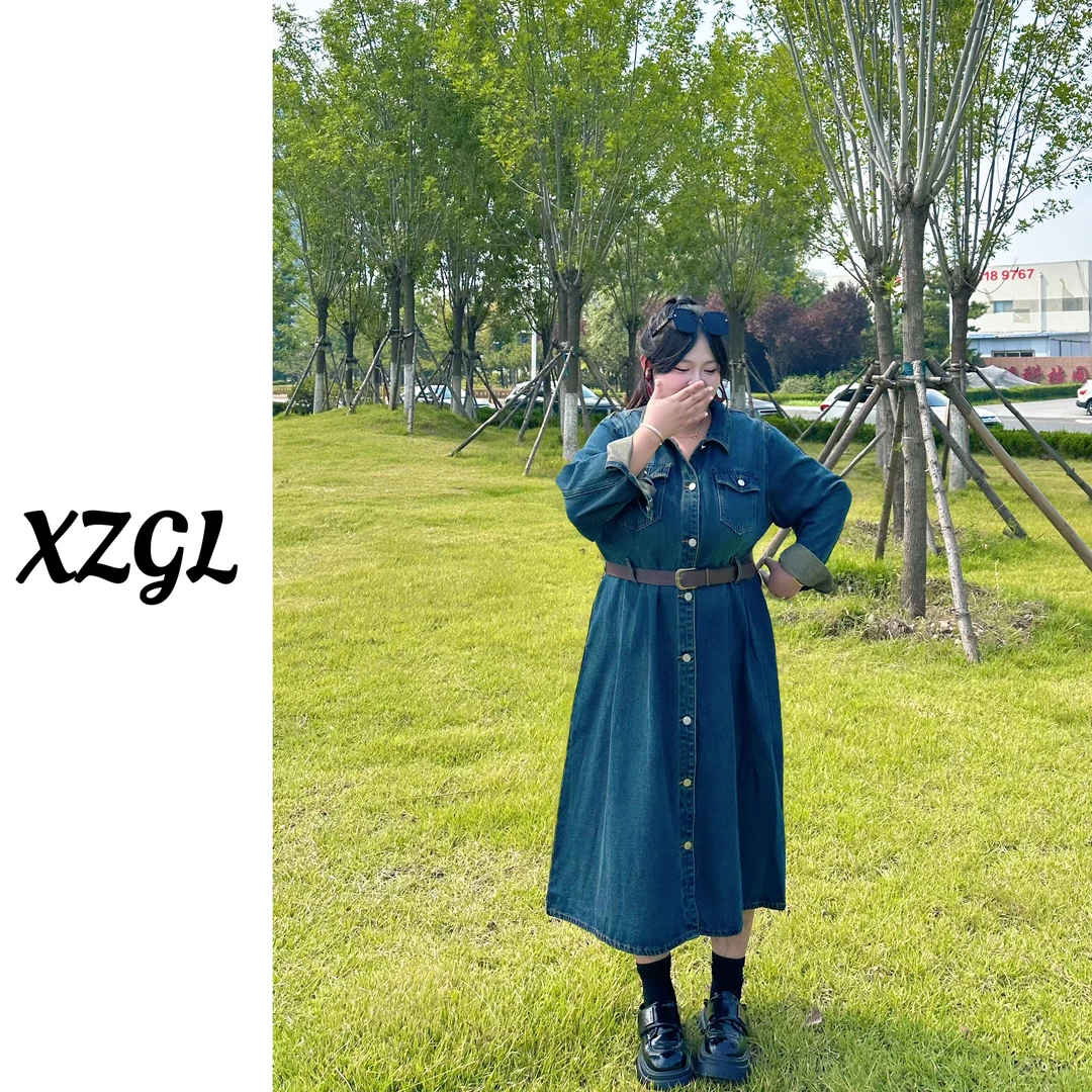 【小猪专属】25年新款气质时尚百搭收腰排扣牛仔连衣裙-ST1725