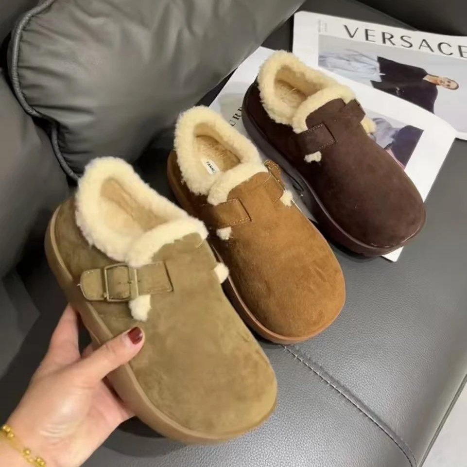 加绒保暖复古平底女外穿秋冬款勃肯豆豆鞋7057-1