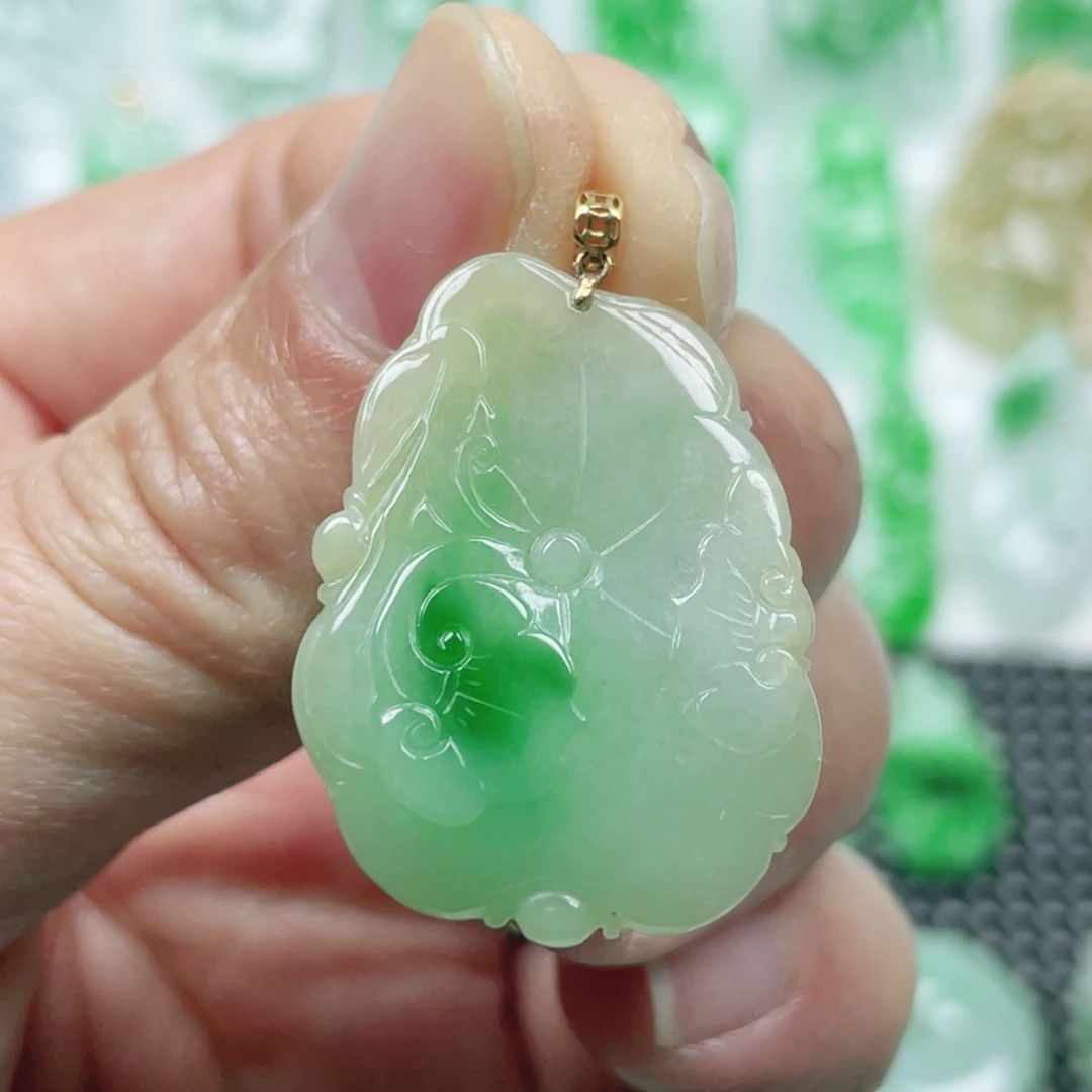 翡翠18K金镶嵌吊坠(不含链)