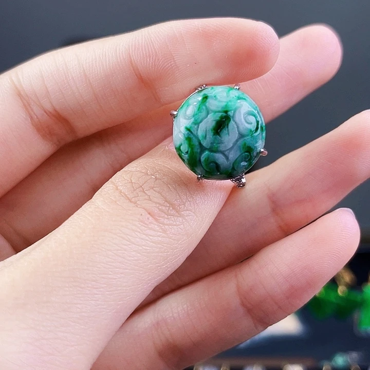 翡翠戒指银S925镶嵌饰品