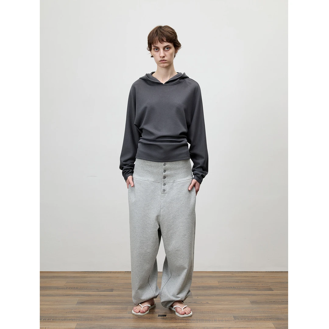 COMMAND N醋酸空气层收腰堆褶连帽卫衣