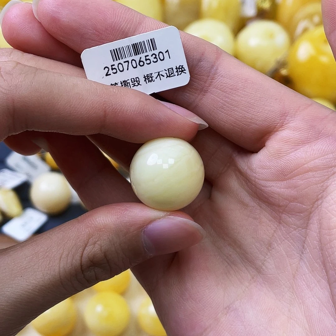 蜜蜡未镶嵌珠宝奇石18.8mm白蜡妖花沁色圆珠微瑕