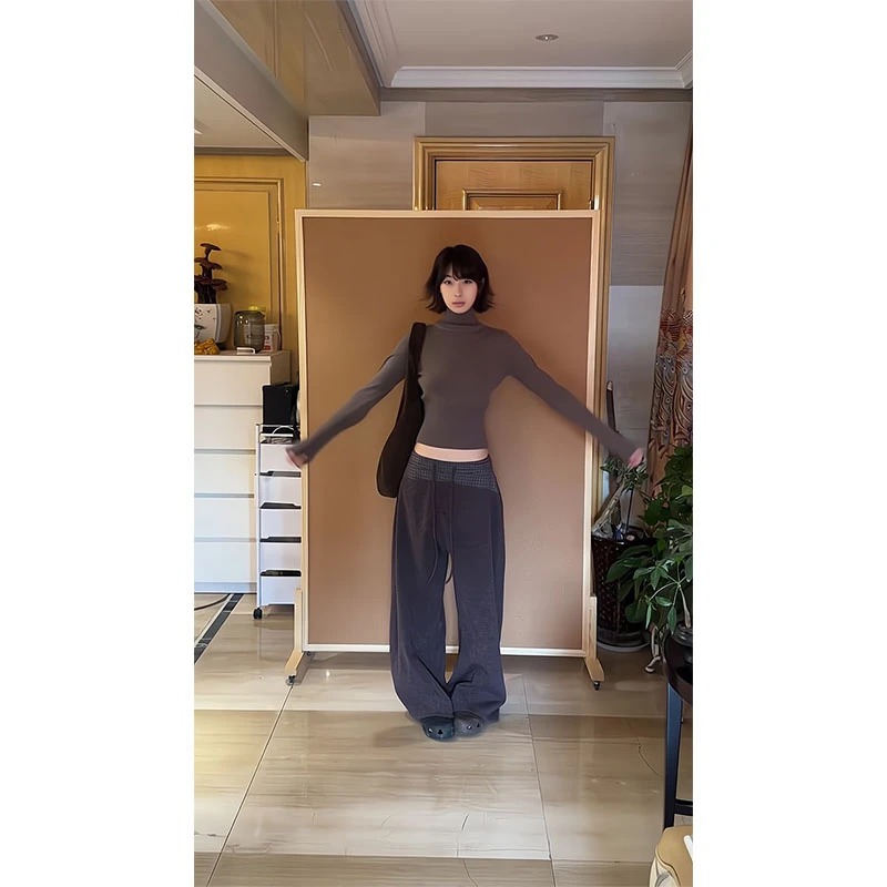 轻熟风高领长袖针织打底衫女秋季复古百搭休闲垂感显瘦阔腿裤子
