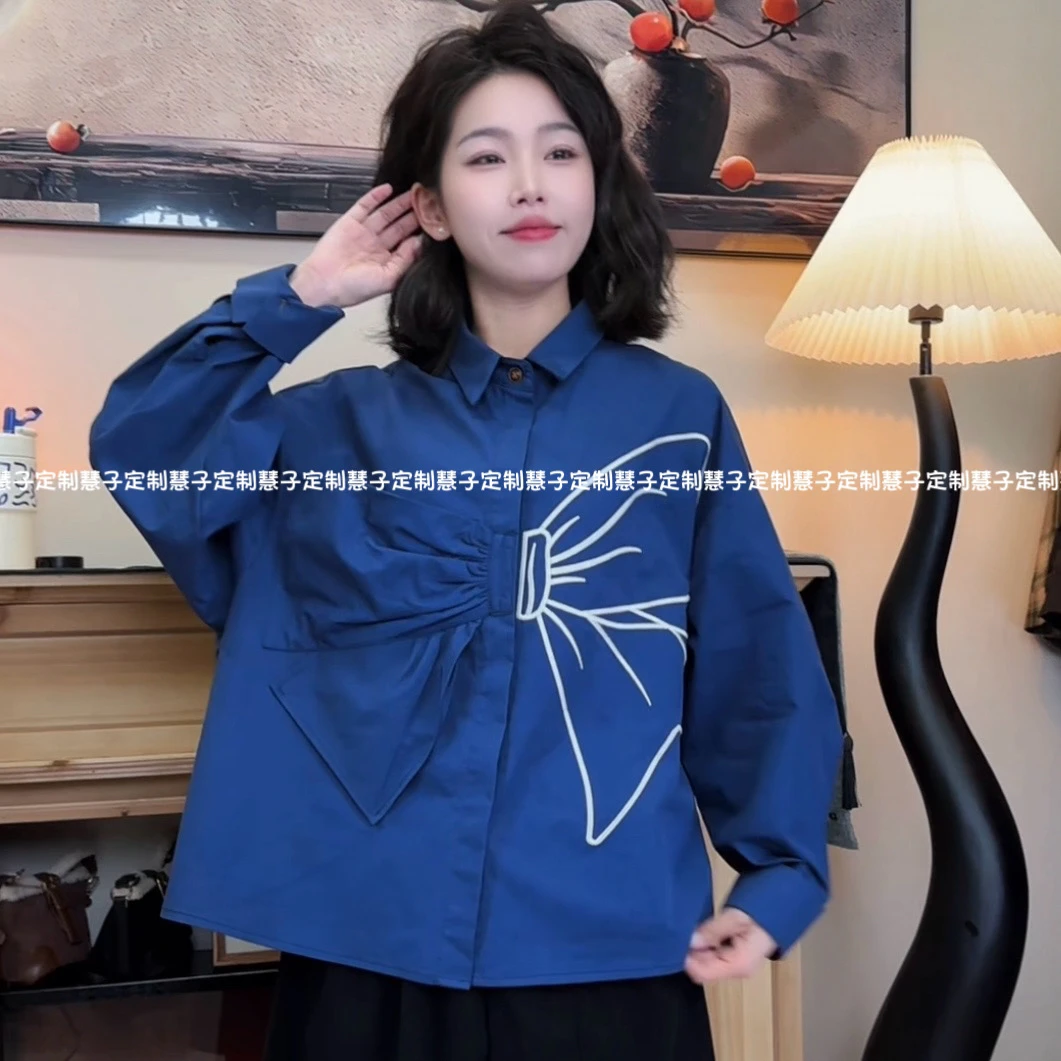 慧子 “碟碟高升”春款法式隐藏门襟立体蝴蝶独特设计感小众衬衫