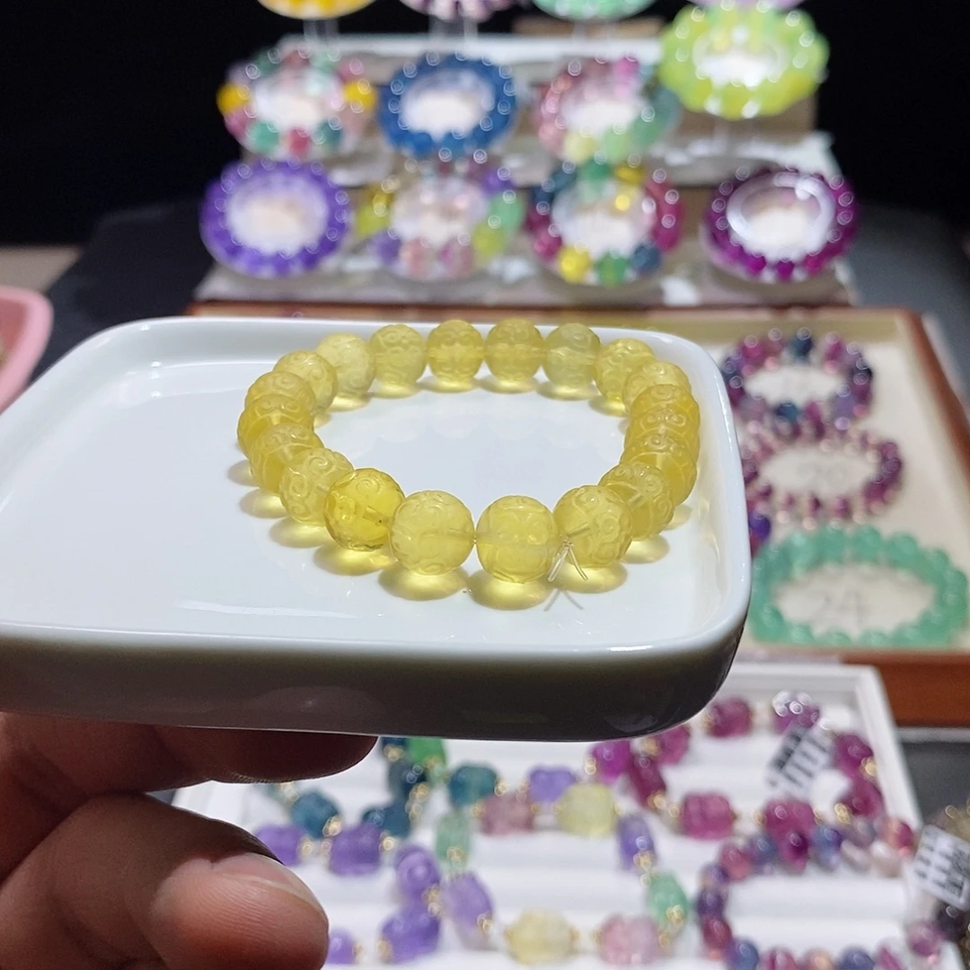 水晶手链未镶嵌金黄色回纹珠