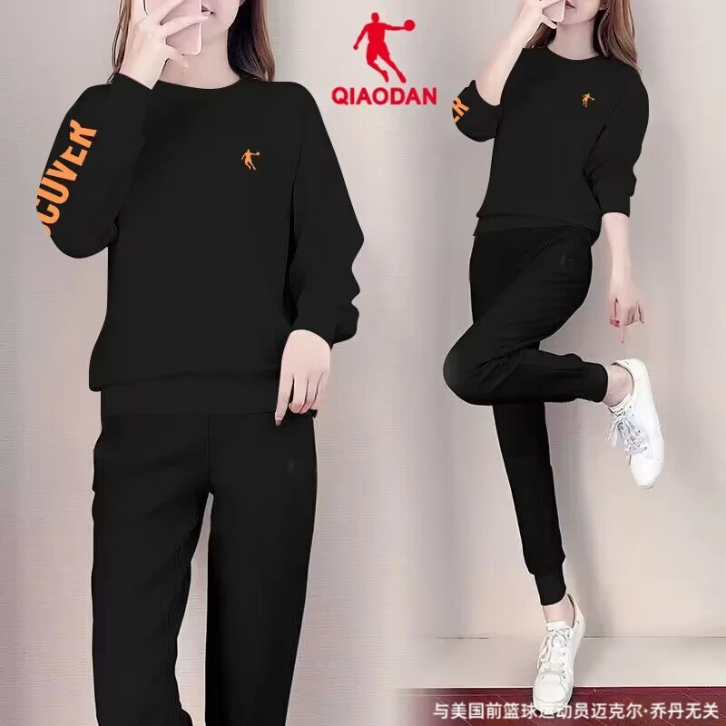 乔丹运动套装女宽松大码长袖时尚百搭2025秋季新款休闲圆领套头衫