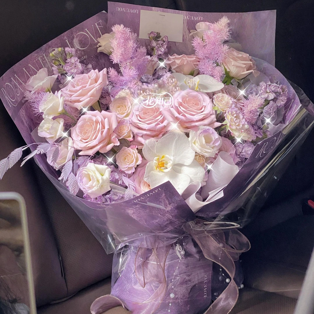 【暮色花园】9枝粉玫瑰2朵蝴蝶兰混搭告白花束送老婆求婚告白生日礼物告白花卉直播间现场直播卖花小时达