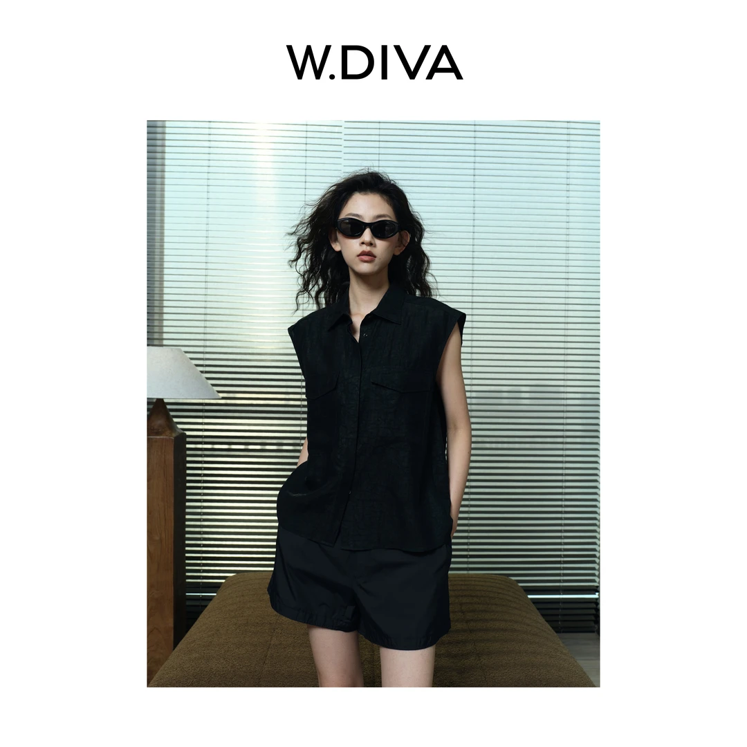 W.Diva【年轮】100桑蚕丝香云纱气质时尚百搭显瘦无袖衬衫1SDMC7490
