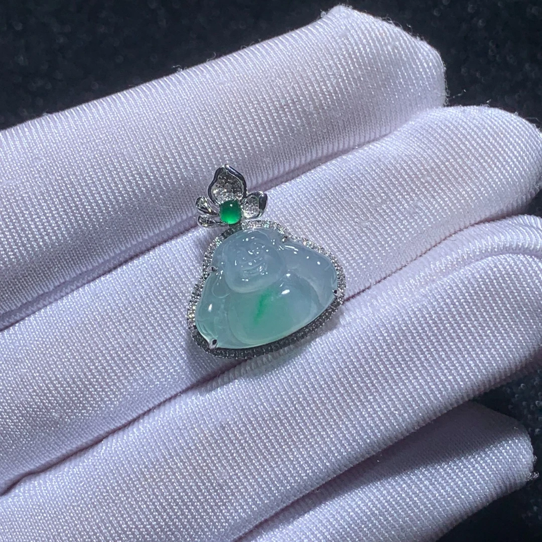 ZY-0608-7-15  天然缅甸翡翠A货 18K金佛公吊坠