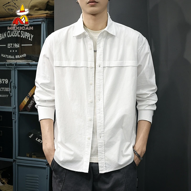 Mexican/稻草人秋季潮牌高级感衬衫男士美式宽松大码休闲长袖外套