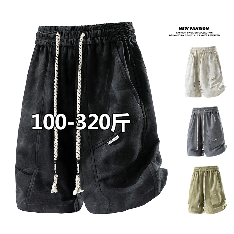 胖胖森大码美式工装短裤男夏季宽松休闲胖子五分裤潮牌扎染运动裤