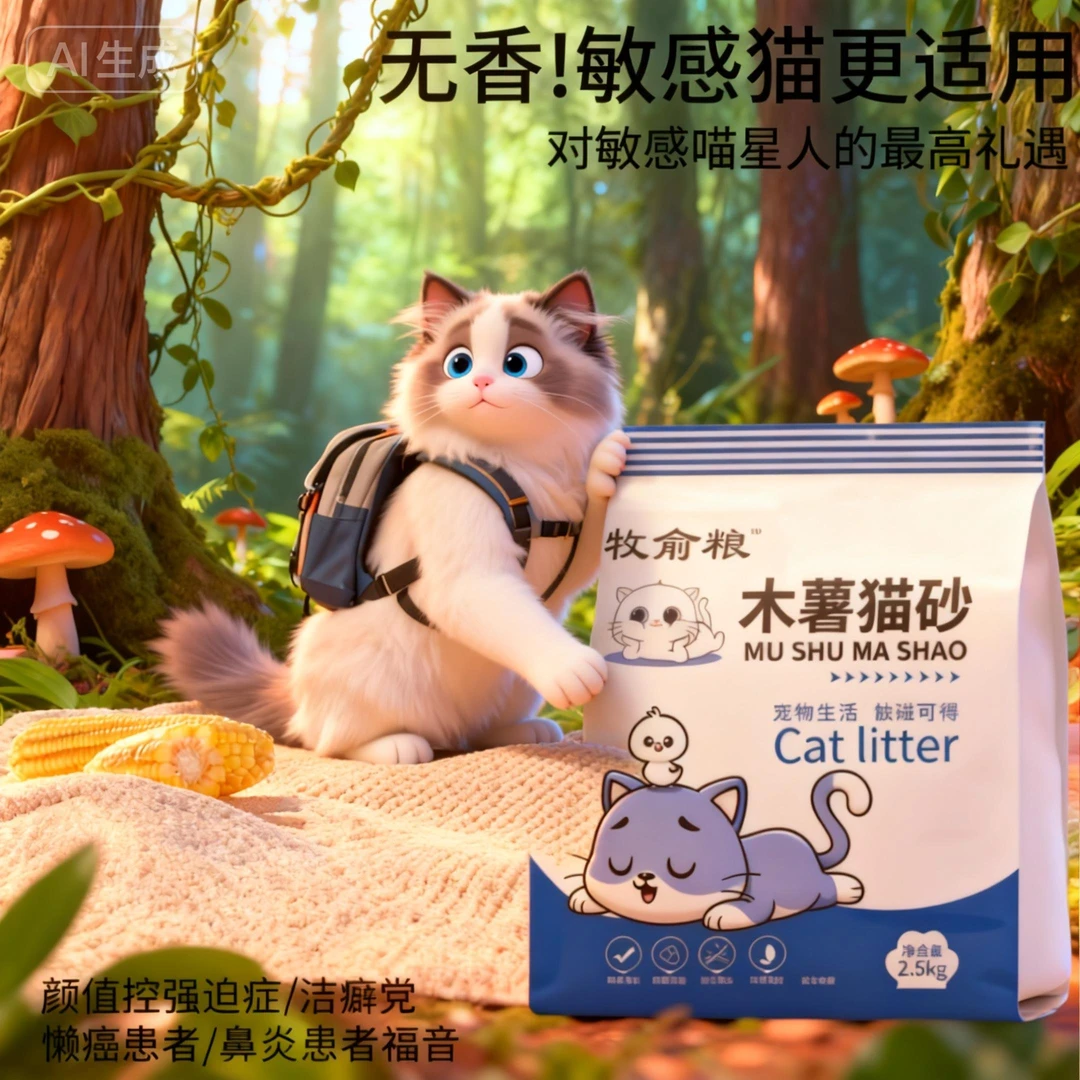 抗菌低尘猫砂猫砂木薯牧俞粮结植物猫砂原味无尘除臭猫砂天然除臭