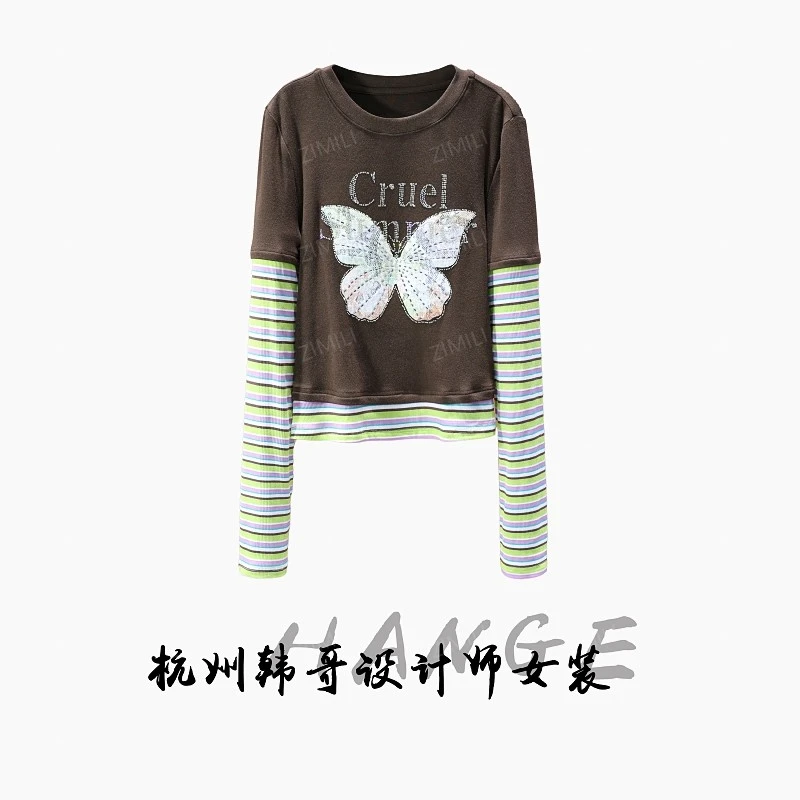 【韩哥欧货女装】冬季加厚羊毛《蝴蝶烫钻》高弹显瘦打底上衣26071-C9