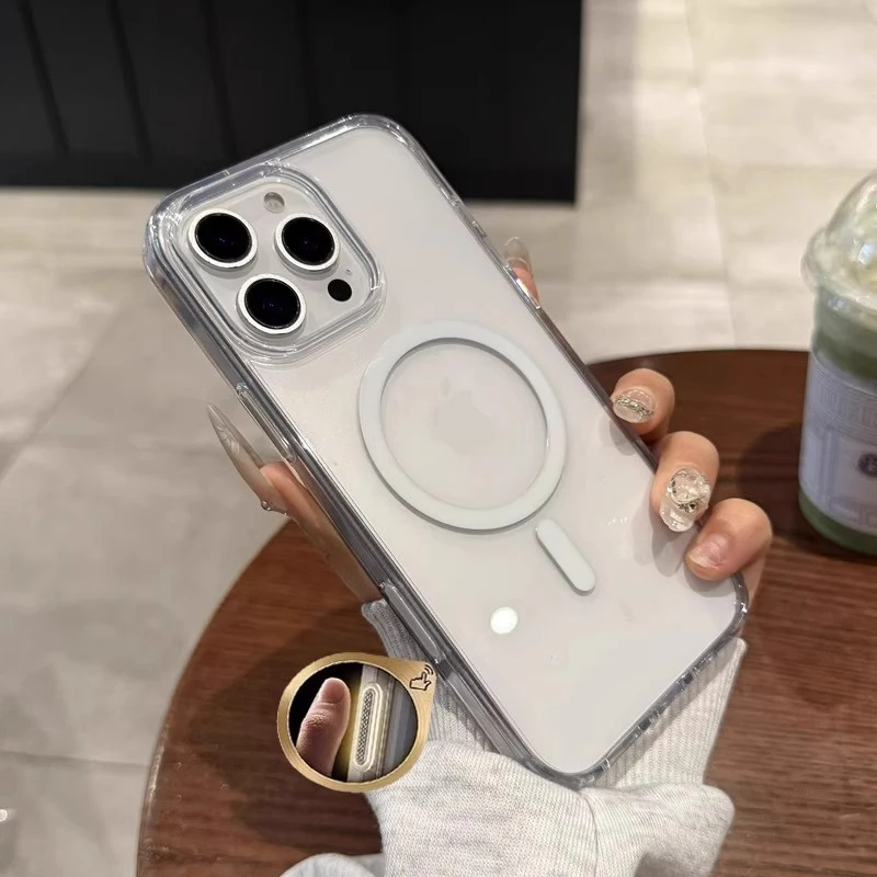 带拍照按键适用iphone16手机壳新款磁吸苹果16promax全包防摔透明