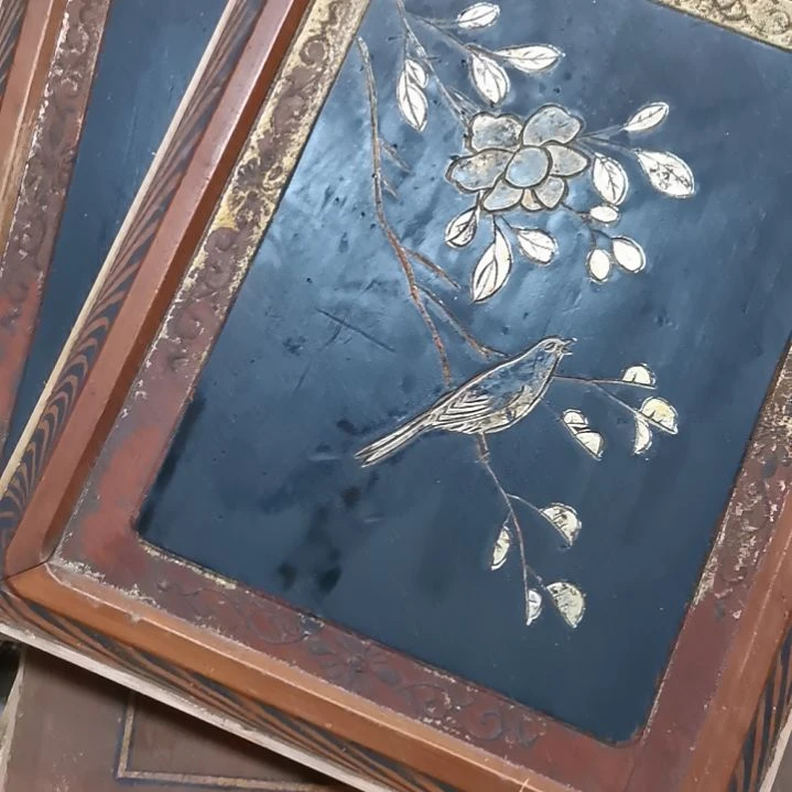 笑***下香榧木老木雕花版一对
