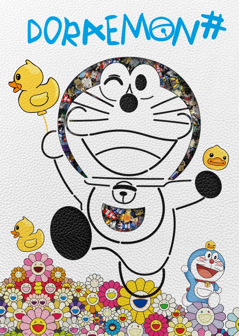 太阳花沙发背景墙哆啦a梦机器猫卡通笑脸装饰画适合房床头